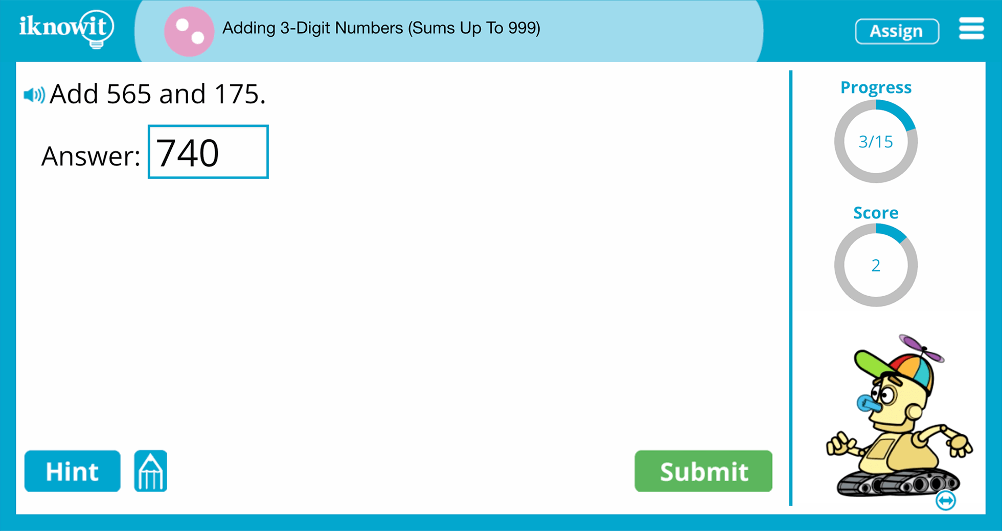 2nd Grade Adding 3 Digit Numbers 999 Online Learning Activity