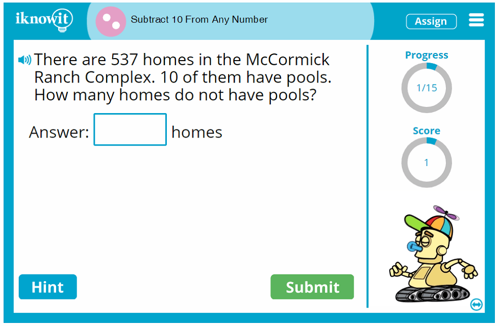 Second Grade Subtract Ten Minus Less Reduce Numbers Game