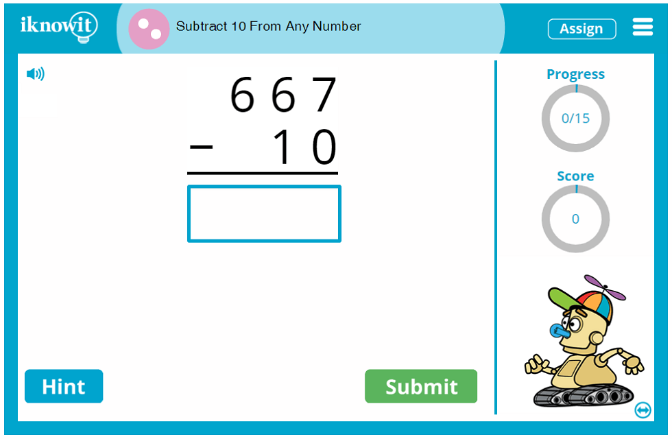 2nd Grade Subtracting 10 From Any Number Game