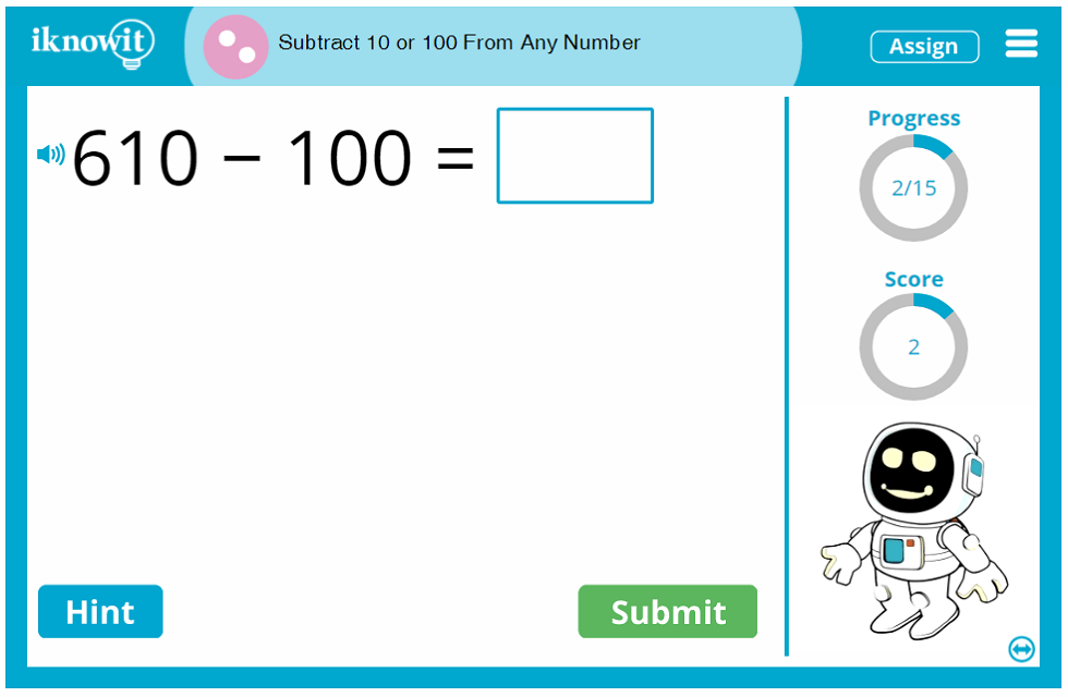 Second Grade Subtract Ten or One Hundred From-Numbers Game