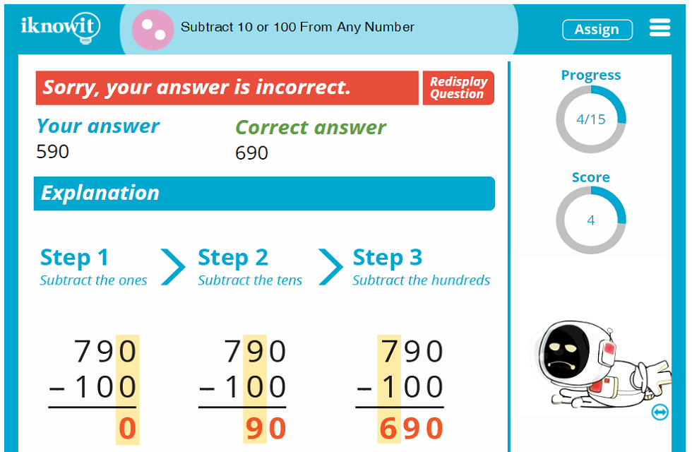 2nd Grade Subtracting Ten or Hundred from a Number Activity