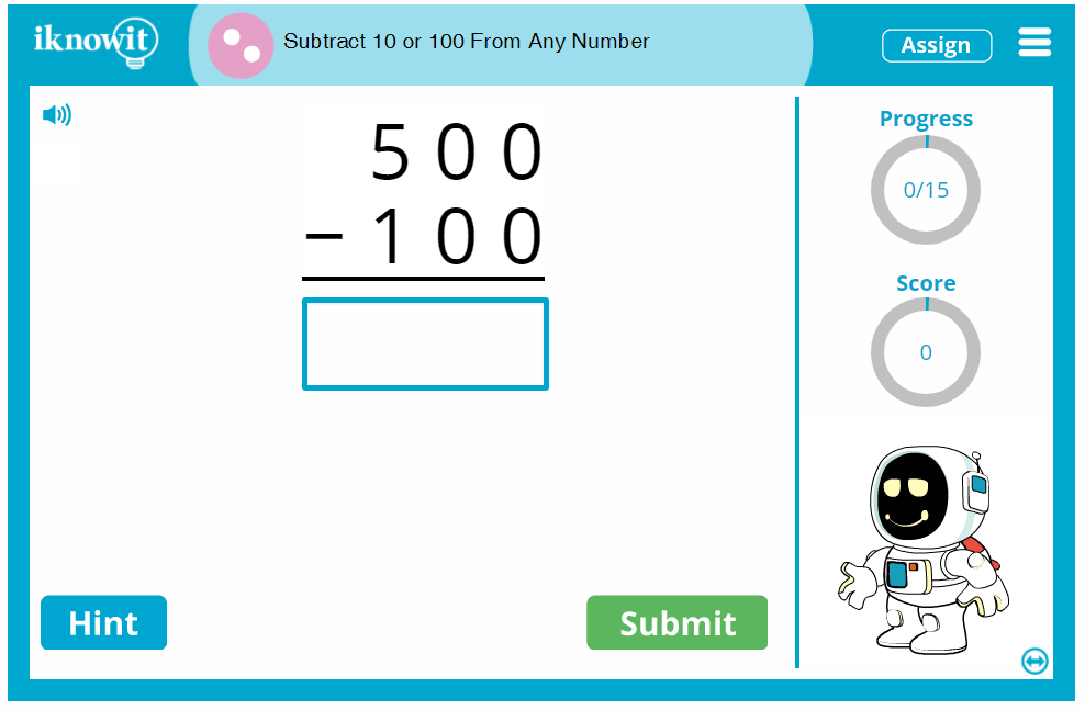 2nd Grade Subtracting Ten or Hundred from a Number Game