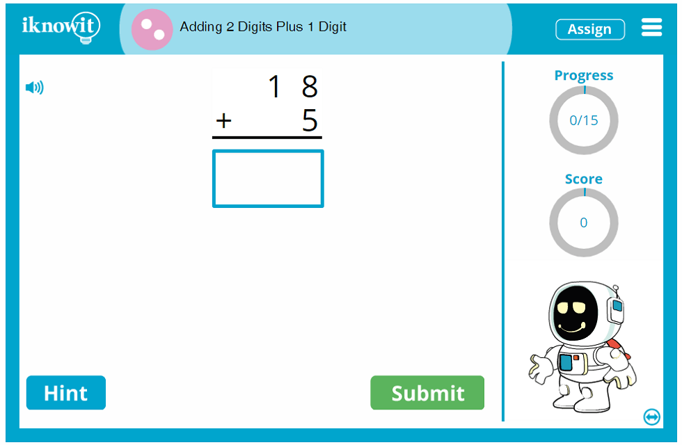 Addition Game 2 Digits Plus 1 Digit