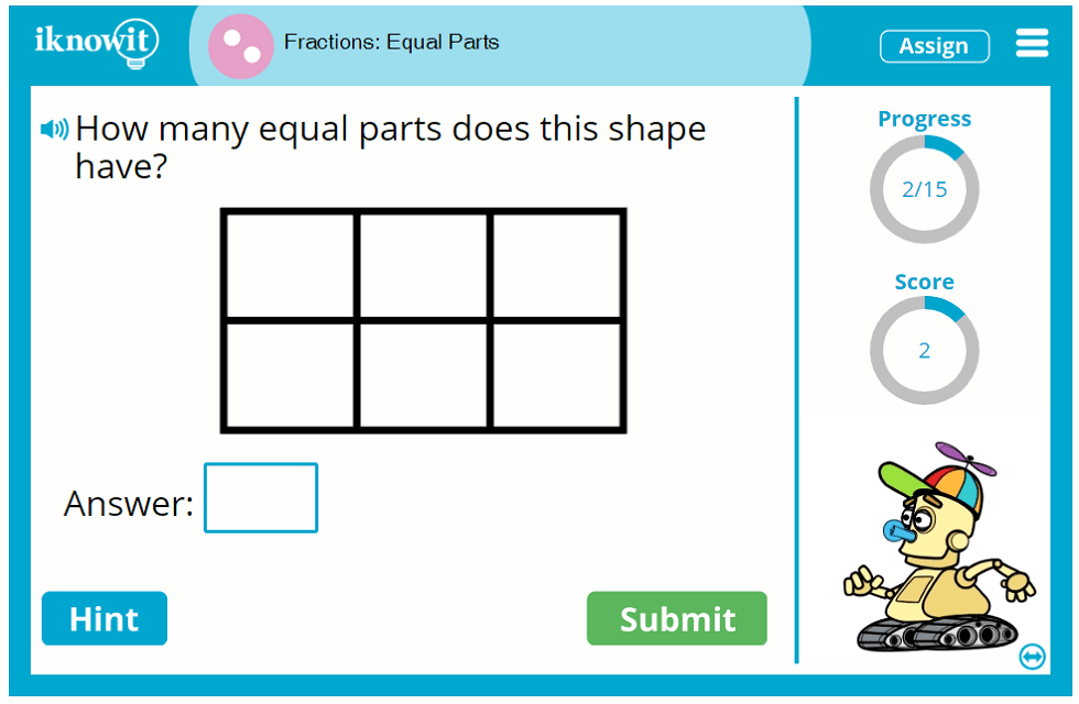 Second Grade Dividing Fraction Objects Equally Game