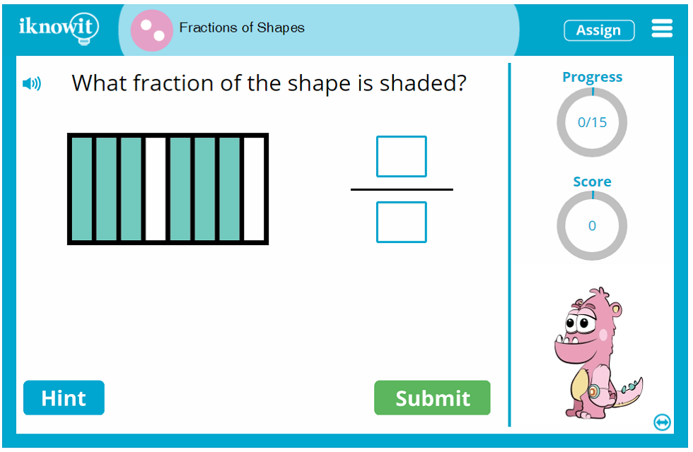 2nd Grade Fractions of Shapes Game