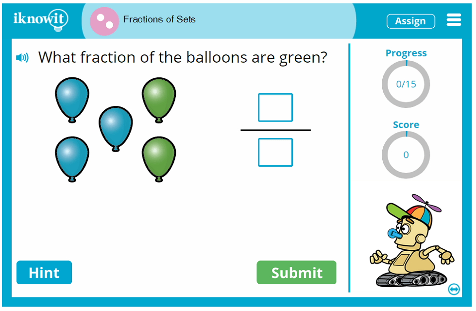 Second Grade Practice Fraction Sets Game