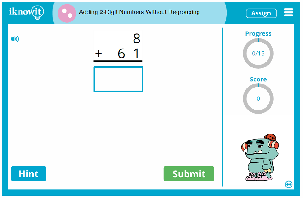 Second Grade Add Two Digit Numbers Sum No Carrying Game