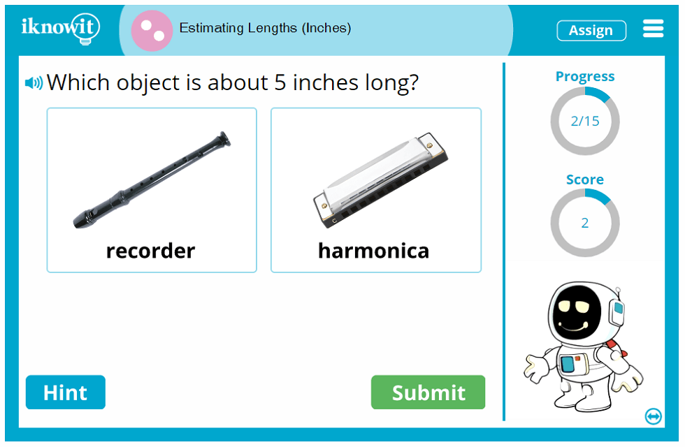 Second Grade Estimate Length by Inch Game