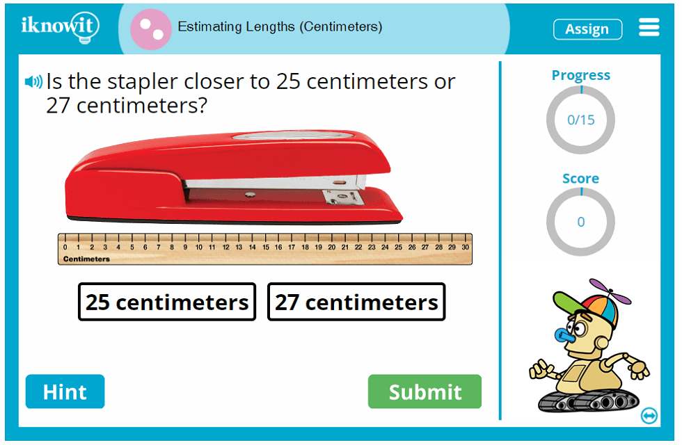 2nd Grade Estimate Lengths Using Metric System Centimeters Game
