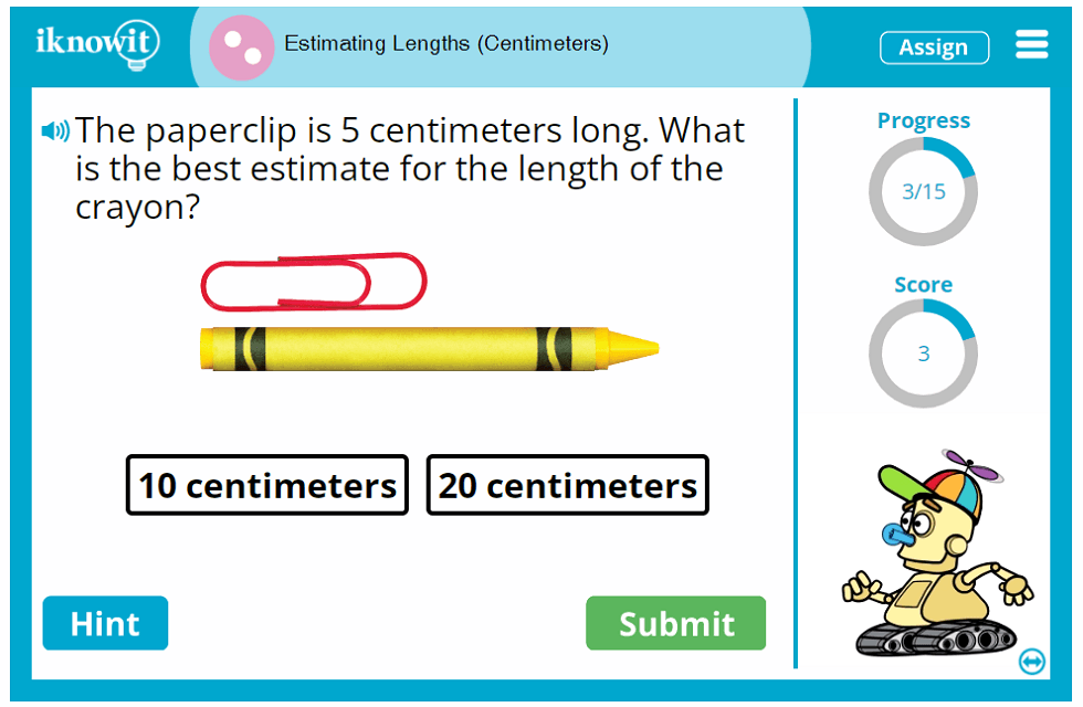 Second Grade Estimating Object Lengths in Centimeters Activity