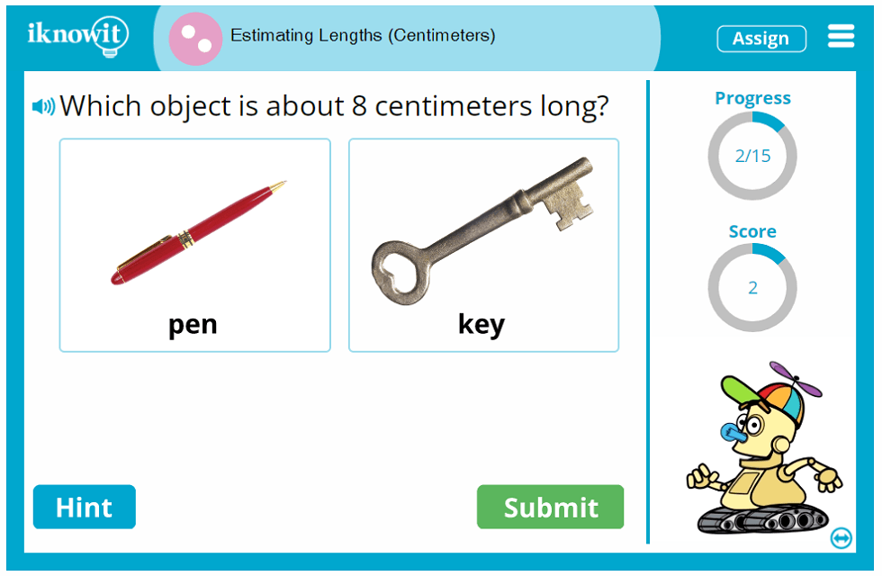 Second Grade Estimating Object Lengths in Centimeters Game