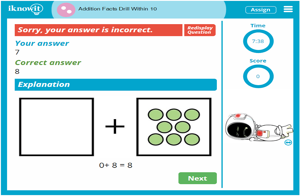 2nd Grade Addition Fact Drill up to 10 Activity