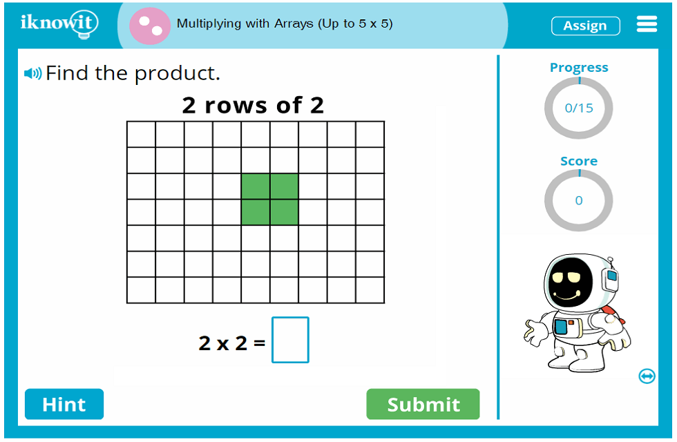 2nd Grade Multiplying with Arrays up to 5x5 Game