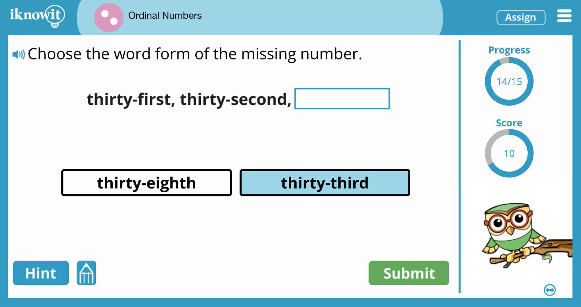 Second Grade Ordinal Number Versions Practice Interactive Activity