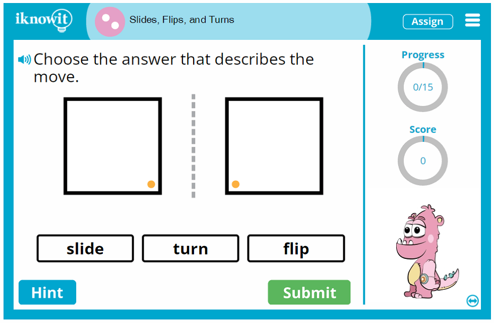 Second Grade Sliding Flipping Turning Objects Game
