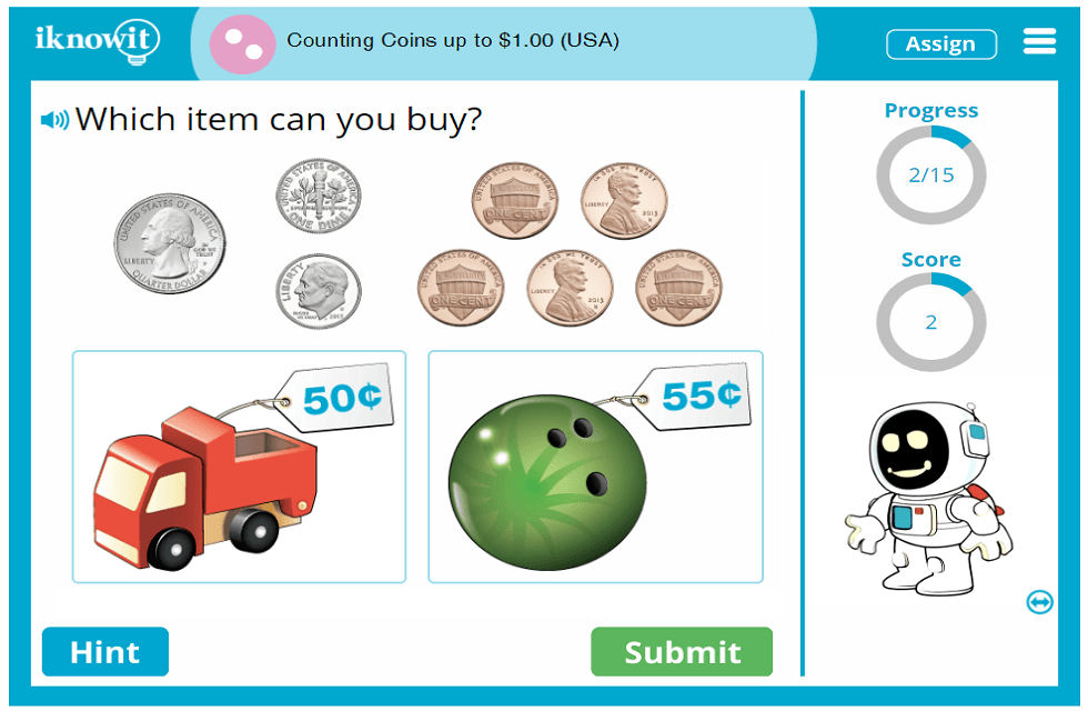 2nd Grade Counting US Coins up-to One Dollar Game