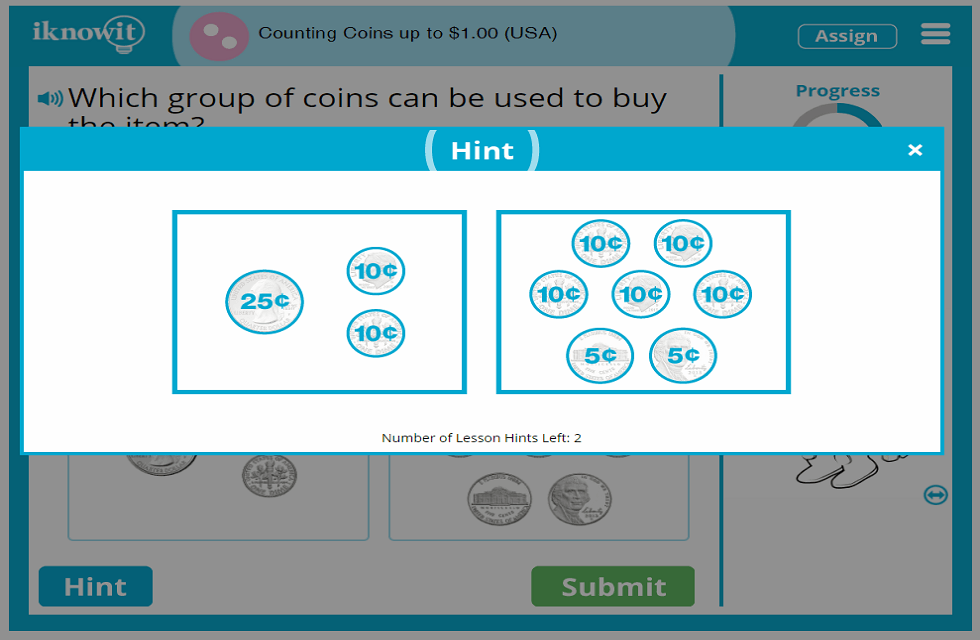 2nd Grade Counting US Coins up-to One Dollar Lesson