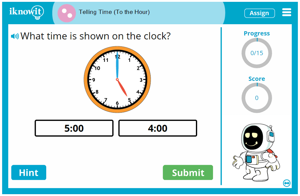 2nd Grade Telling Time to the Hour Game