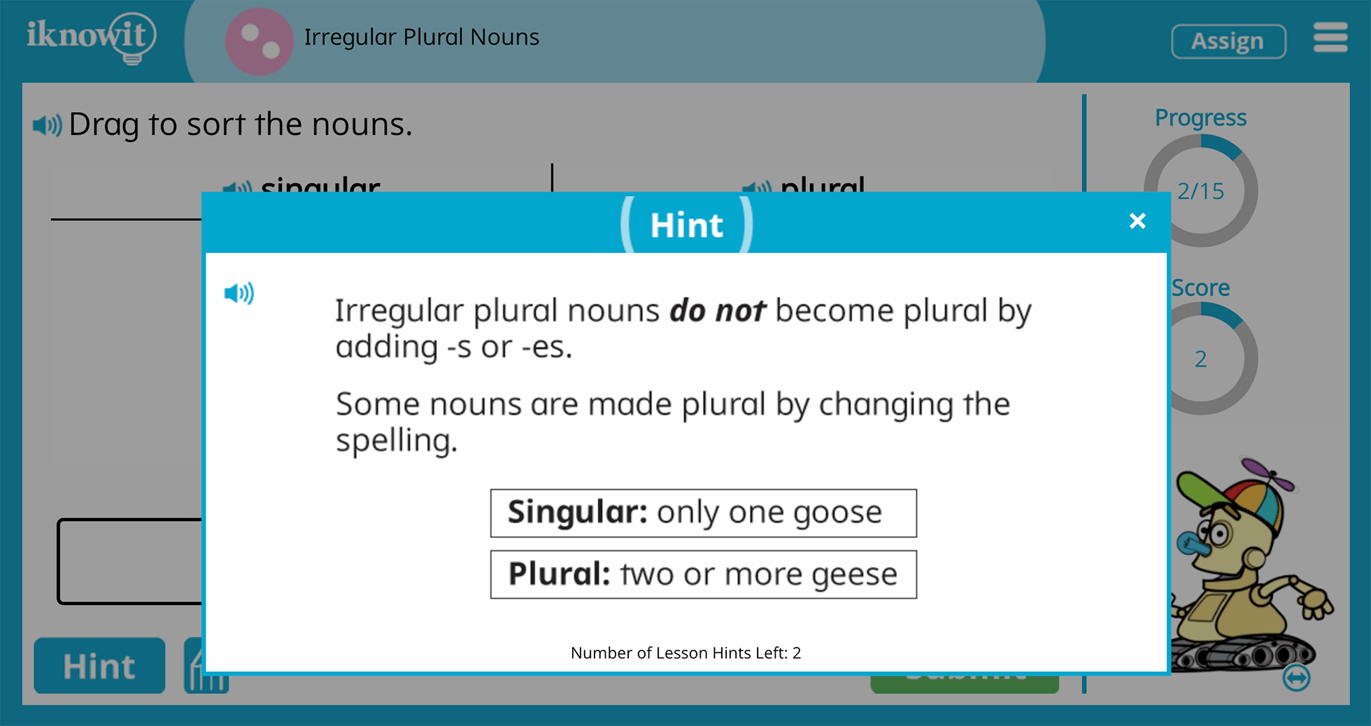 2nd Grade Forming Irregular Plural Nouns Online Learning Activity