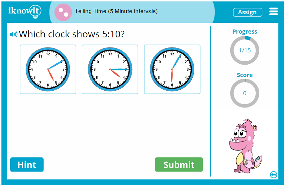 telling time in 5 minute intervals math practice