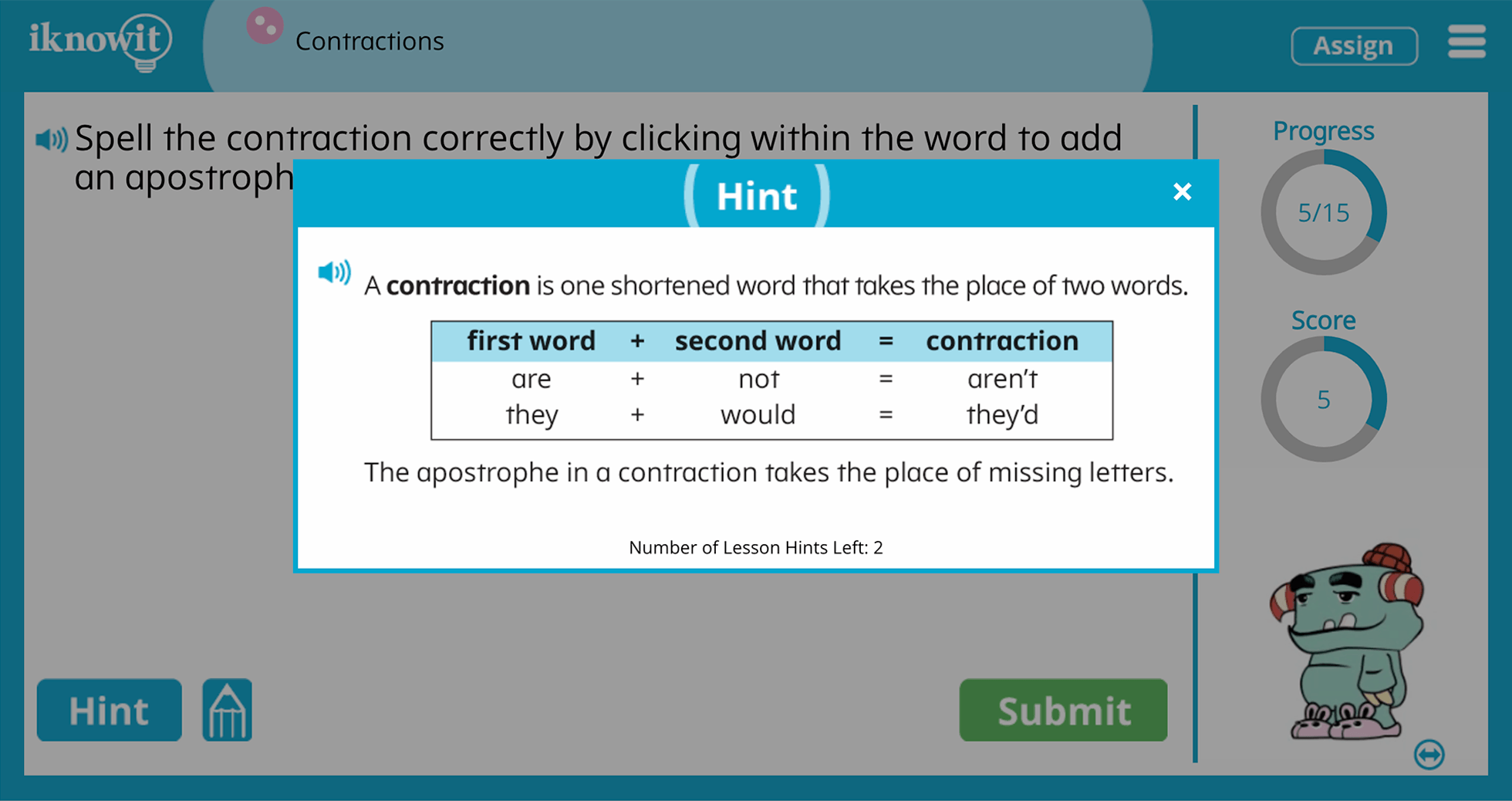 2nd Grade Contractions Online Learning Activity