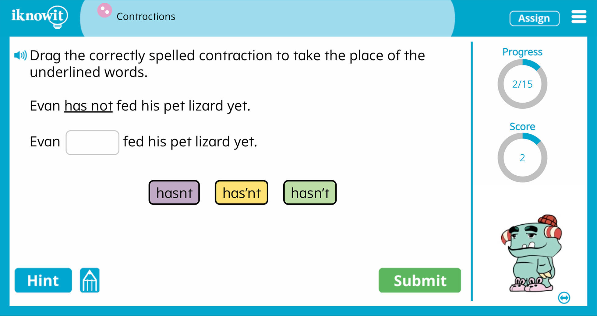 2nd Grade Contractions Online Learning Game