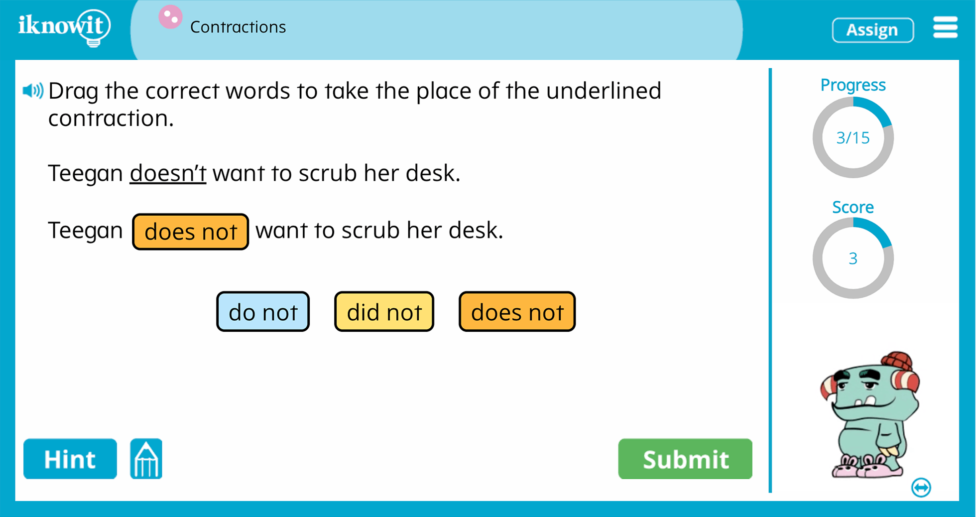 Second Grade Contractions Practice Interactive Activity