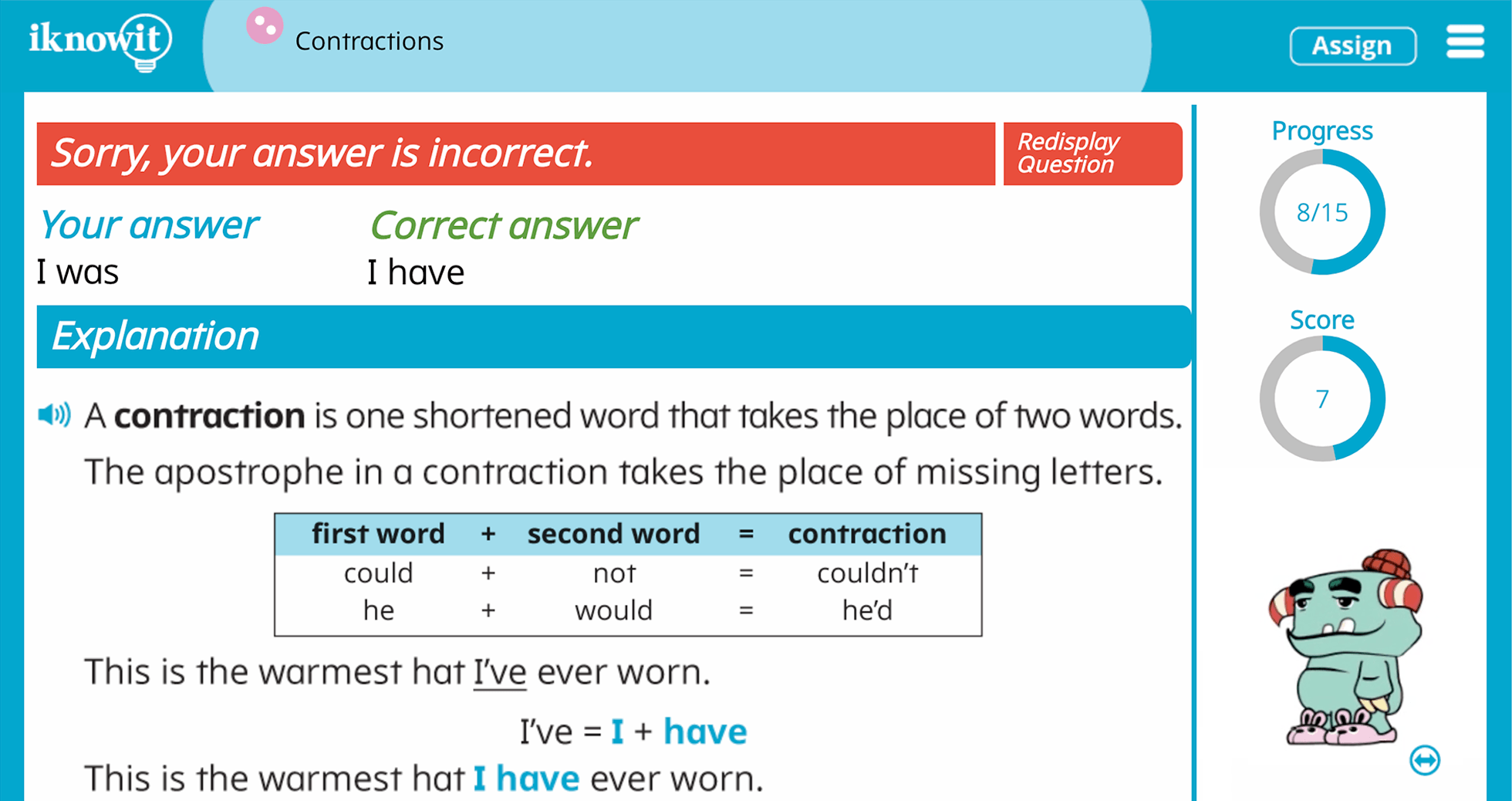 Second Grade Contractions Practice Interactive Game