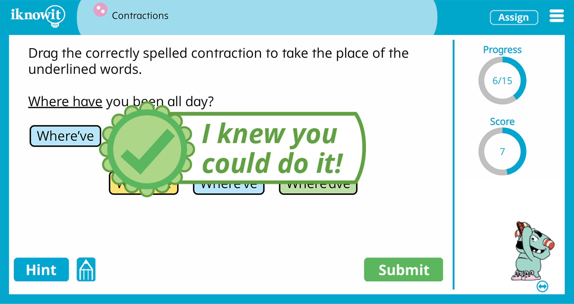 Second Grade Contractions Practice Interactive Lesson