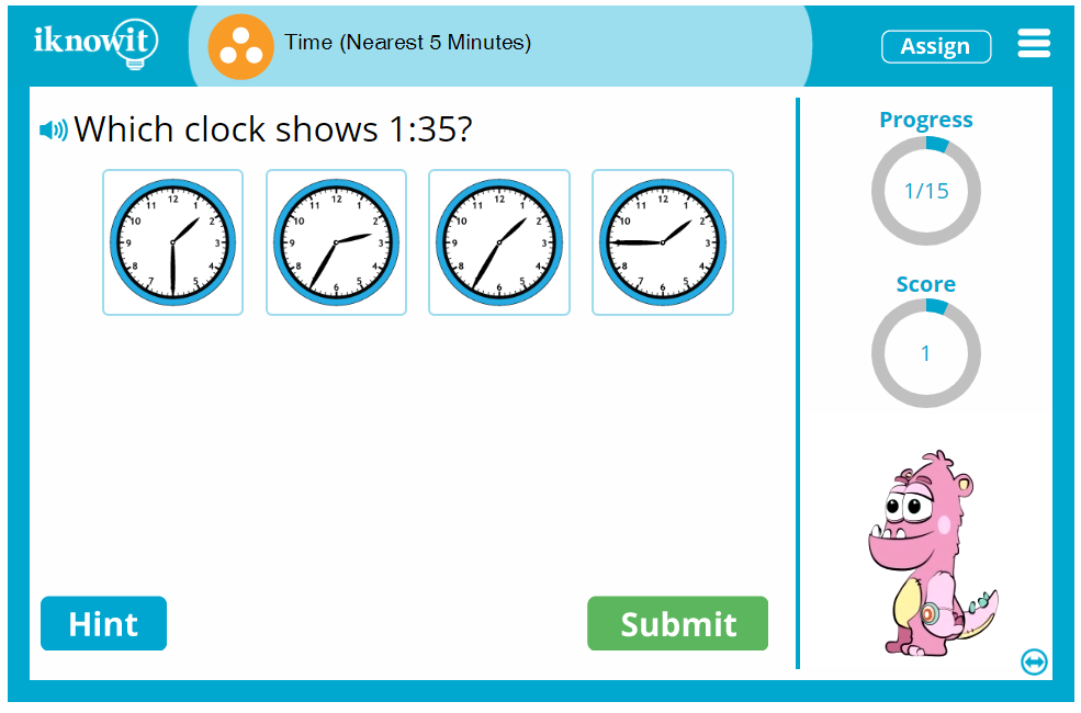 Third Grade Learning Time Five Minute Intervals Game