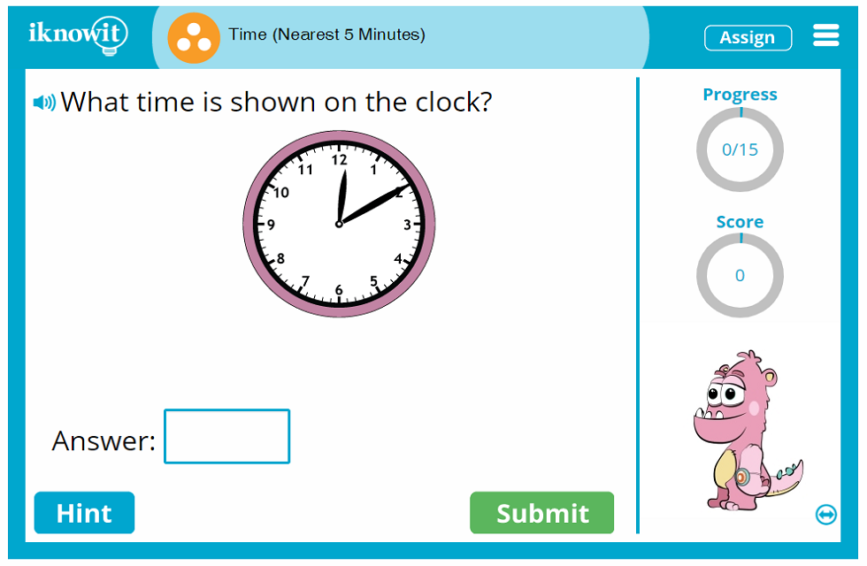 3rd Grade Telling Time Nearest 5 Minutes Game
