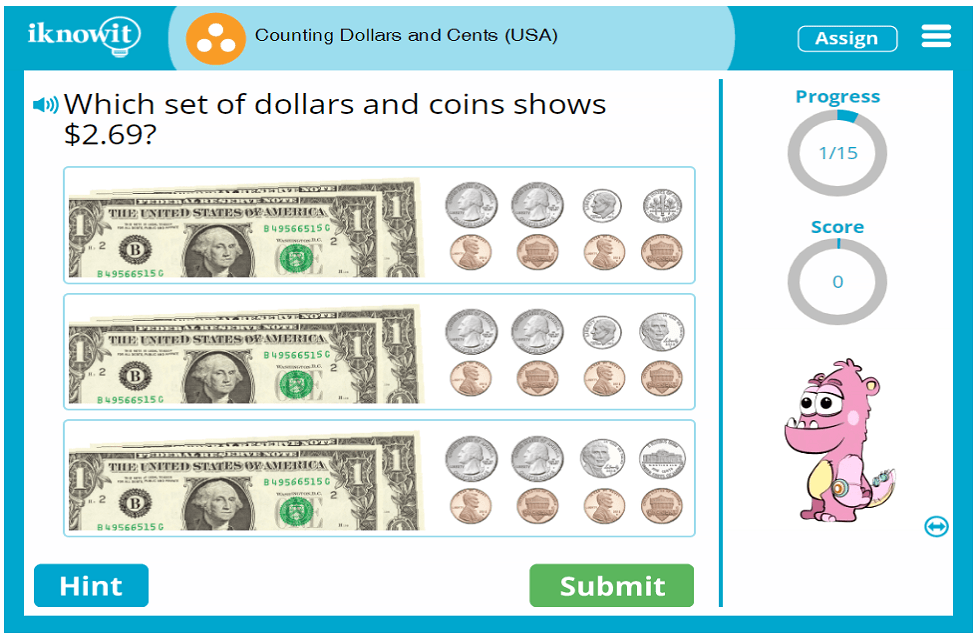 Third Grade Count Dollars and Change up to Ten Dollars US Money Activity