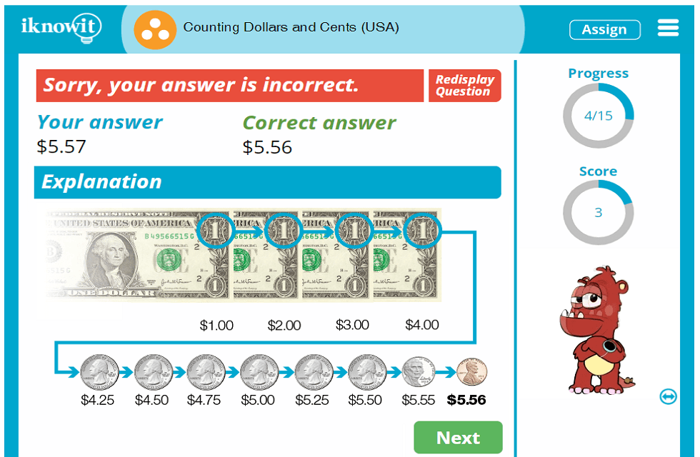 3rd Grade Counting Dollars and Cents up to 10 Dollars USA Activity