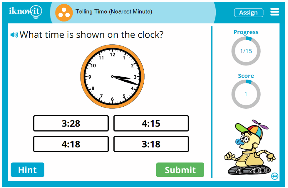 Third Grade Reading Clocks Tell-Time to the Closest Minute Game