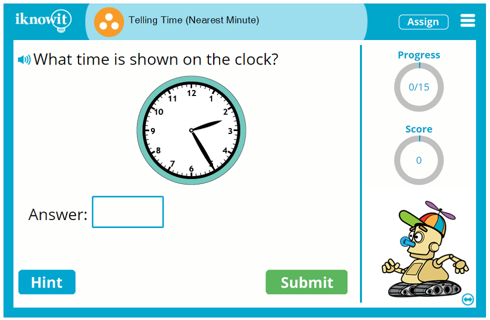 3rd Grade Telling Time to the Nearest Minute Game