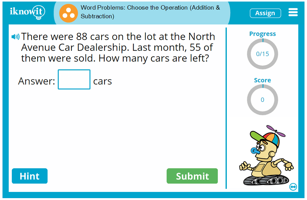 Third Grade Adding and Subtracting in Word Problems Game