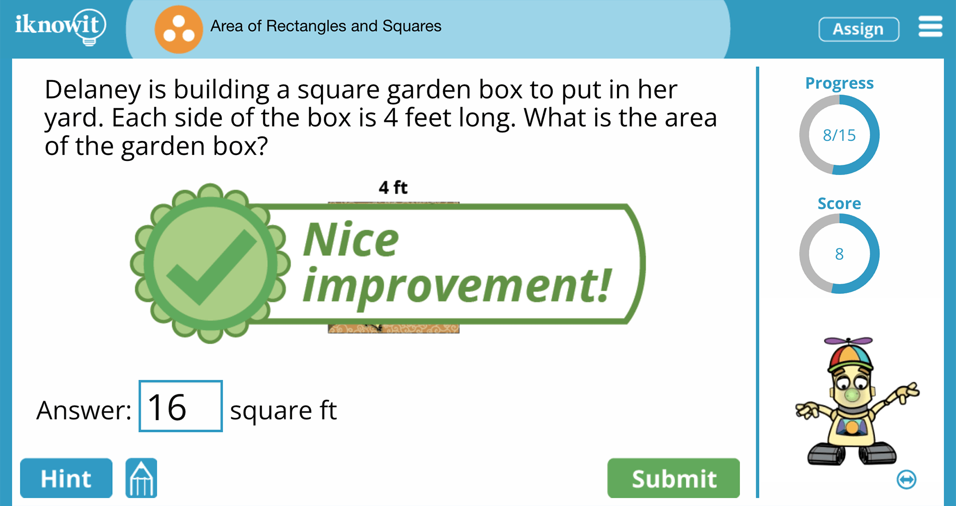 Third Grade How to Determine Area of Square Object Interactive Game