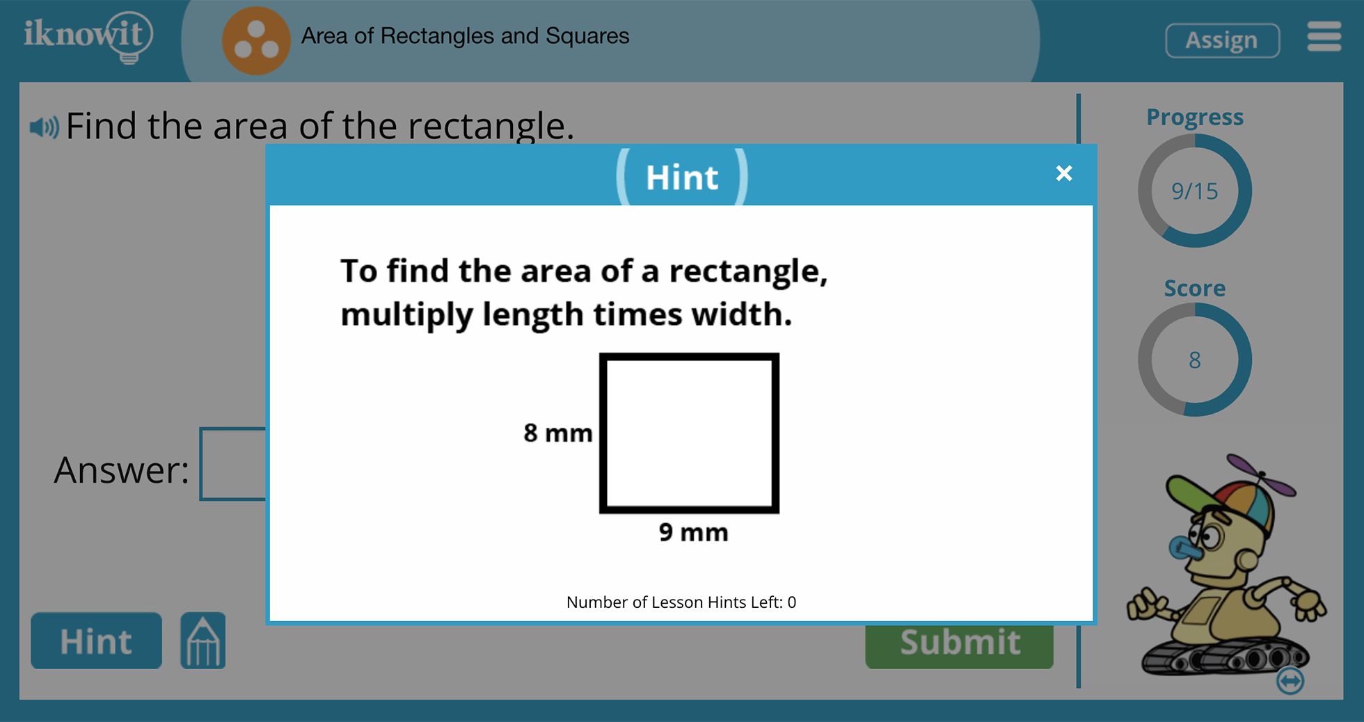 Third Grade How to Determine Area of Square Object Interactive Lesson