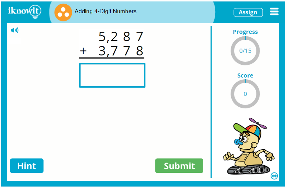 3rd Grade Adding 4-Digit Numbers Addition Game
