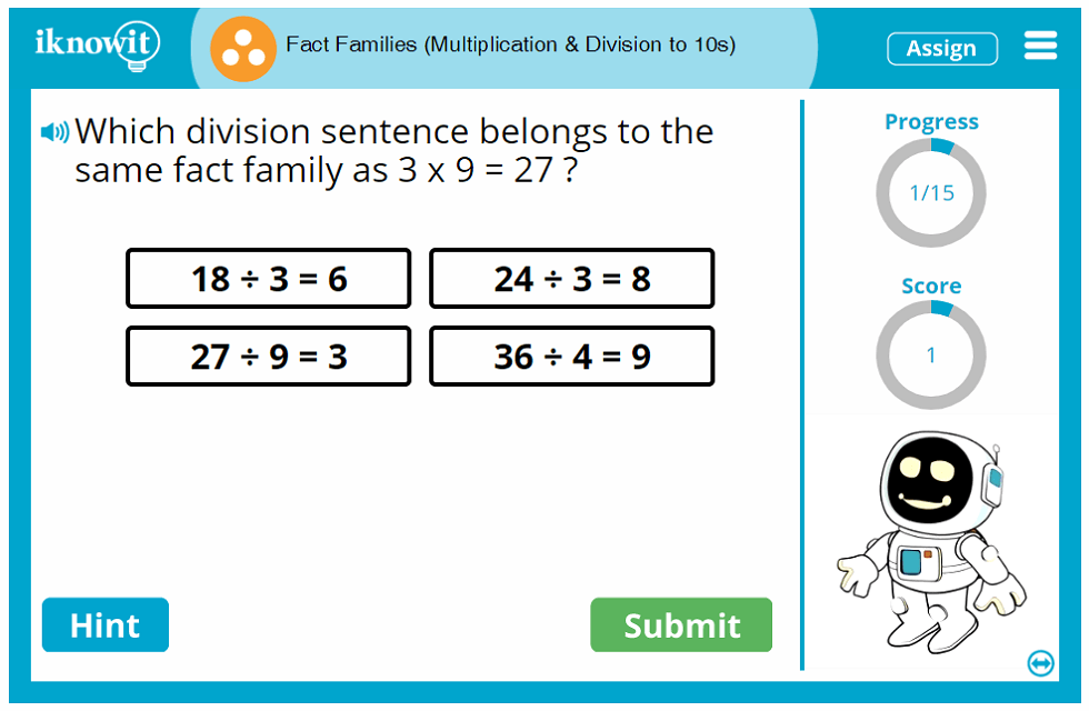 Third Grade Multiplying and Dividing in Fact Families up to Ten Game