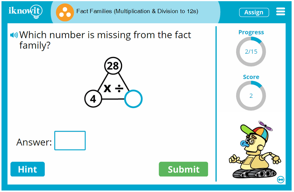 Third Grade Fact Family Multiply or Divide up to Twelves Activity