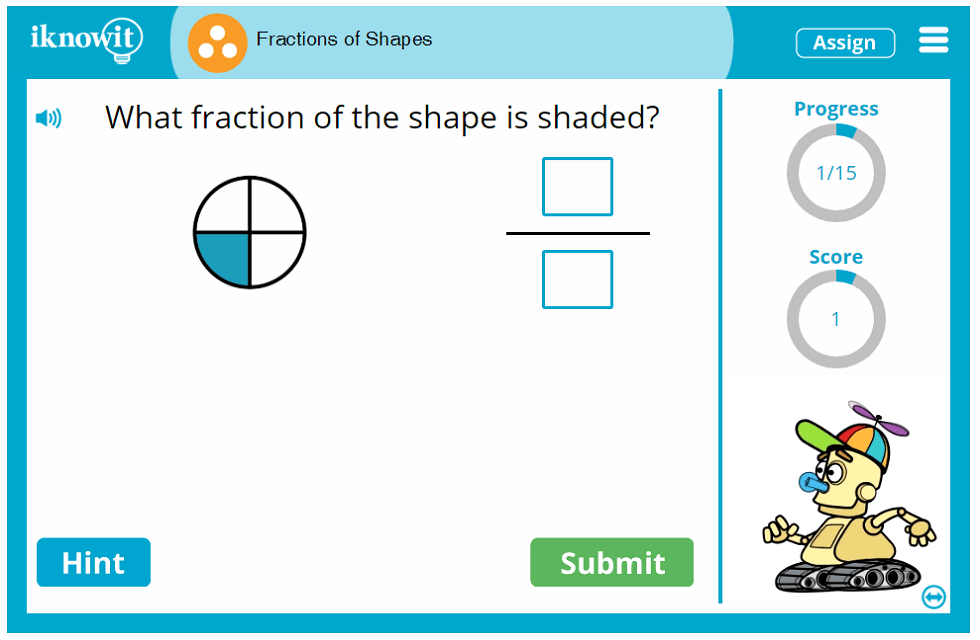 Third Grade Determining Shaded Fraction of a Shape Game