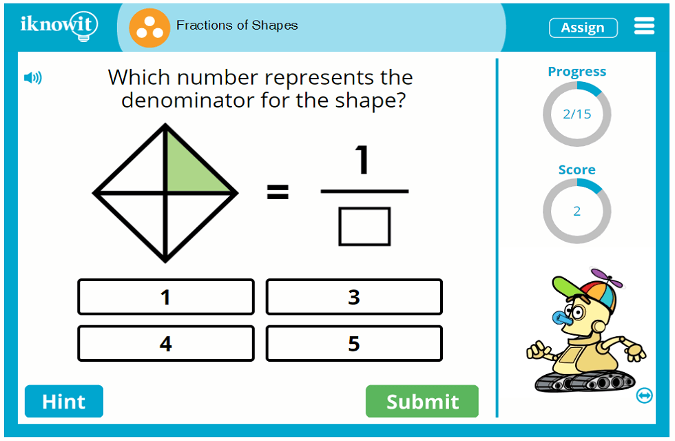 3rd Grade Identifying Fractions of Shapes Game