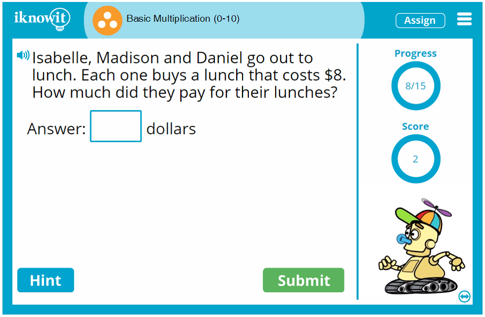 Third Grade Basic Multiplying up to Ten Activity