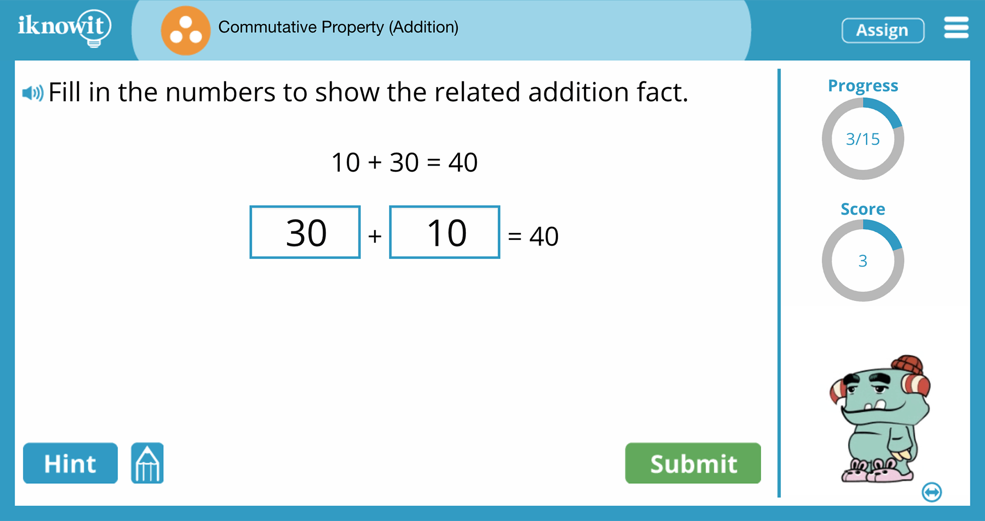 3rd Grade Commutative Property of Addition Online Learning Activity
