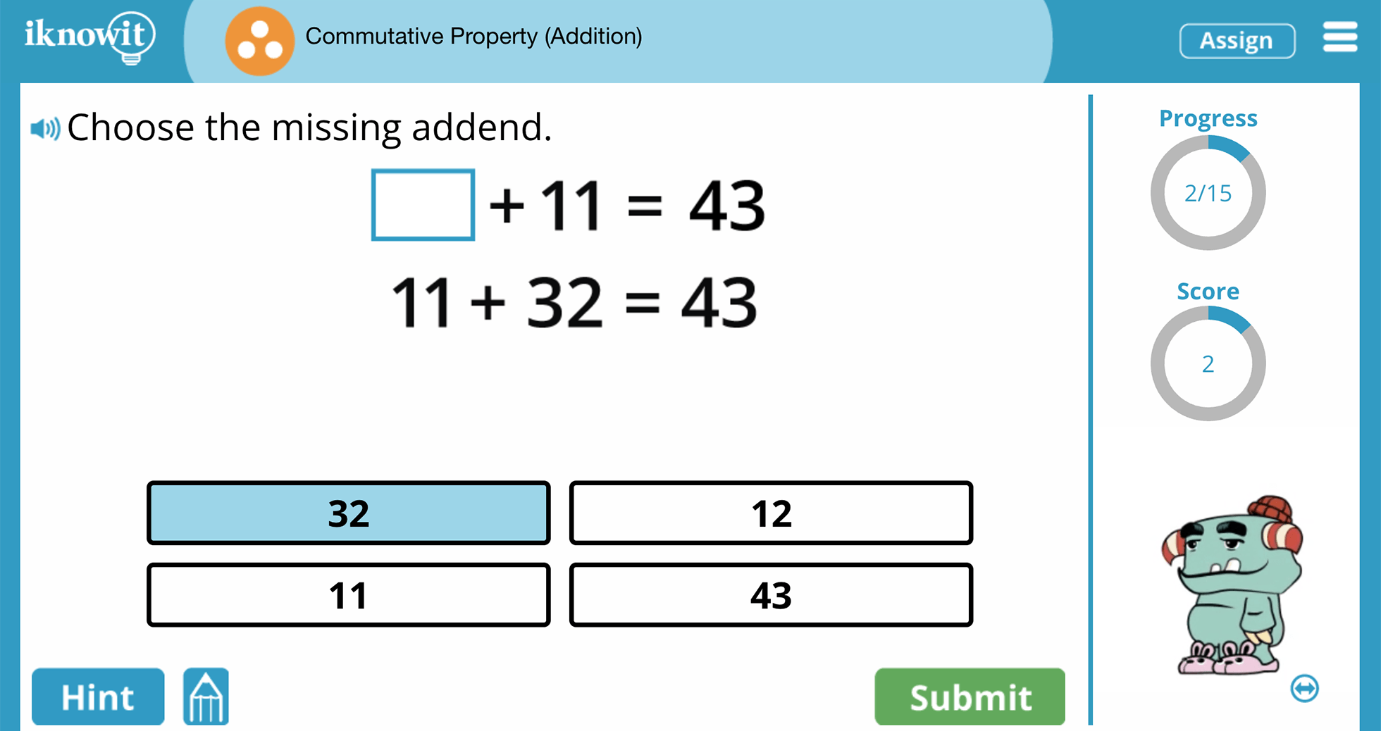 3rd Grade Commutative Property of Addition Online Learning Game