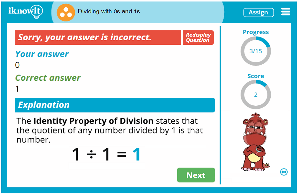 3rd Grade Dividing with 0s and 1s as Dividend Activity