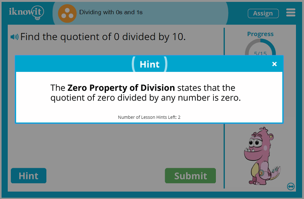 3rd Grade Dividing with 0s and 1s as Dividend Lesson