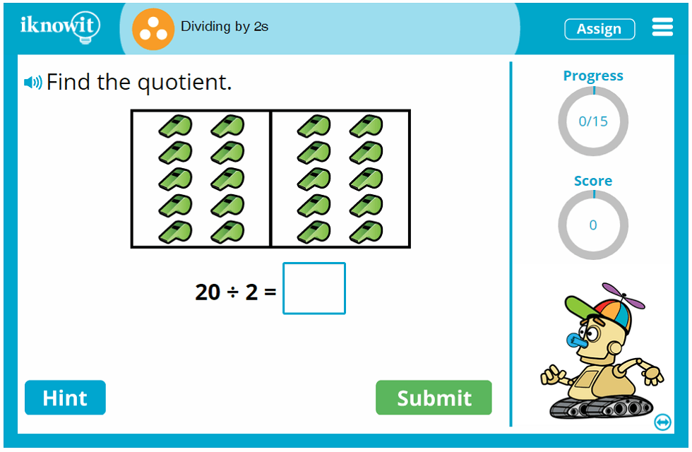 Third Grade Learning to Divide by Two Game