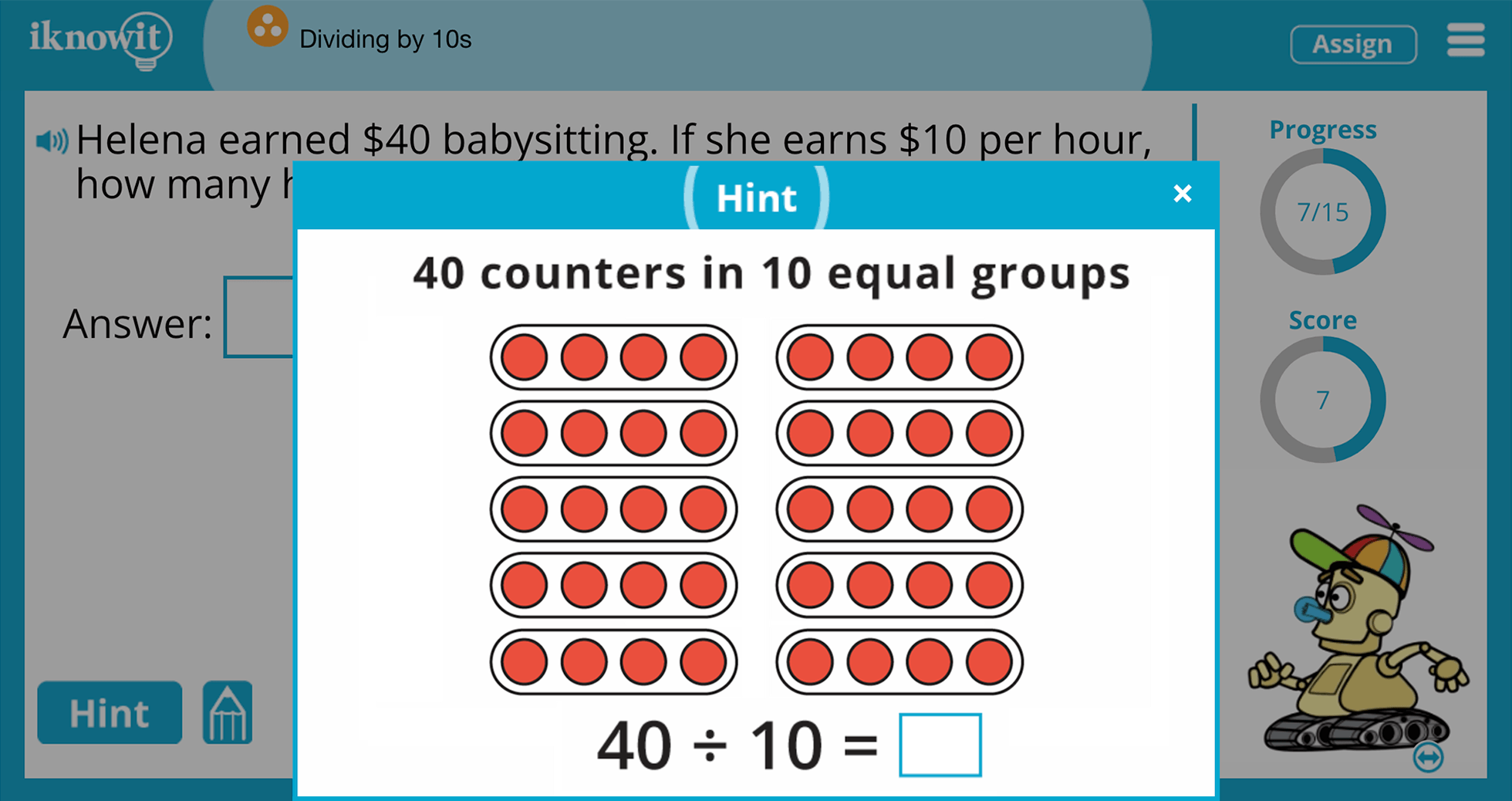 Third Grade dividing By 10s Practice Interactive Activity